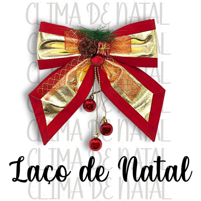 Laço Grande Texturizado de Enfeite de Natal Vermelho e Dourado