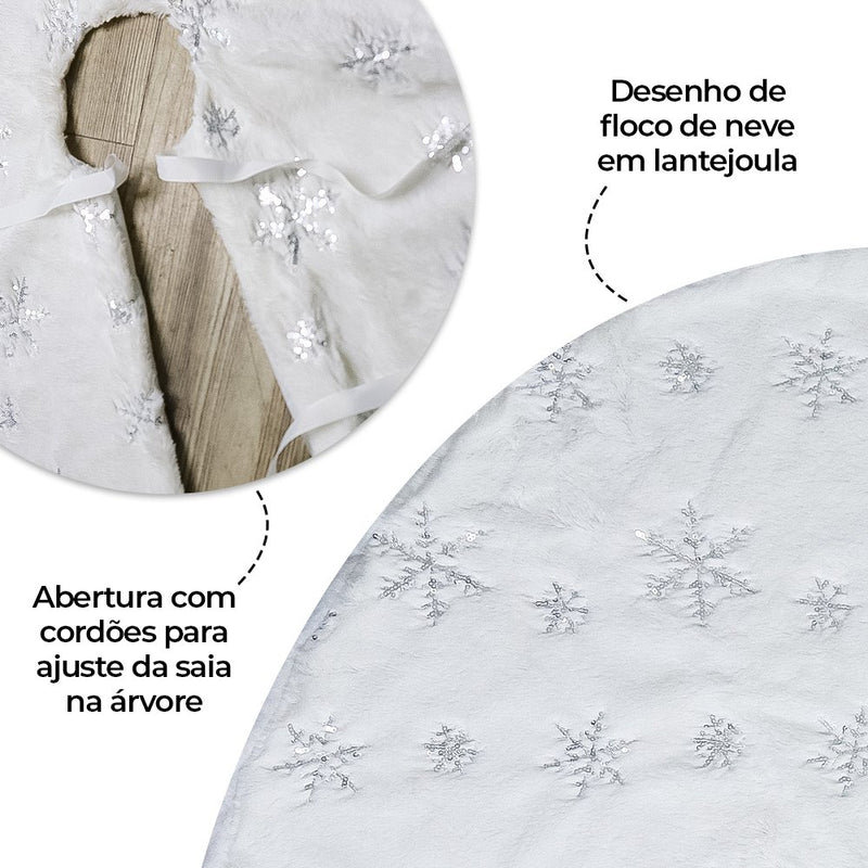 Saia para Árvore De Natal de Veludo Pelo Alto Branco 90cm