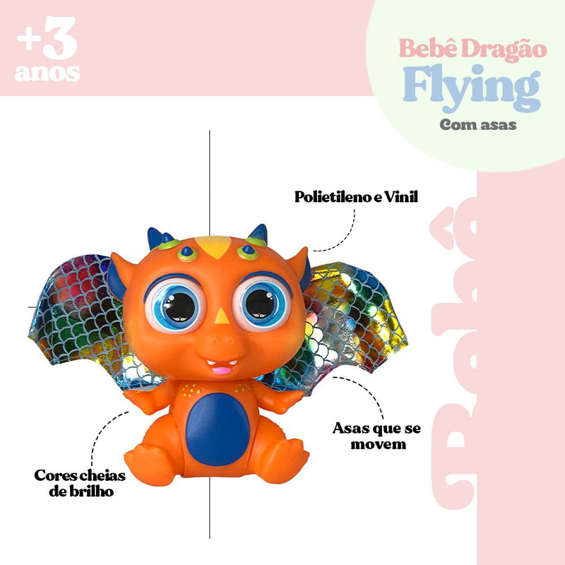 Bebê Dragão Flying Baby Com Asas - Laranja