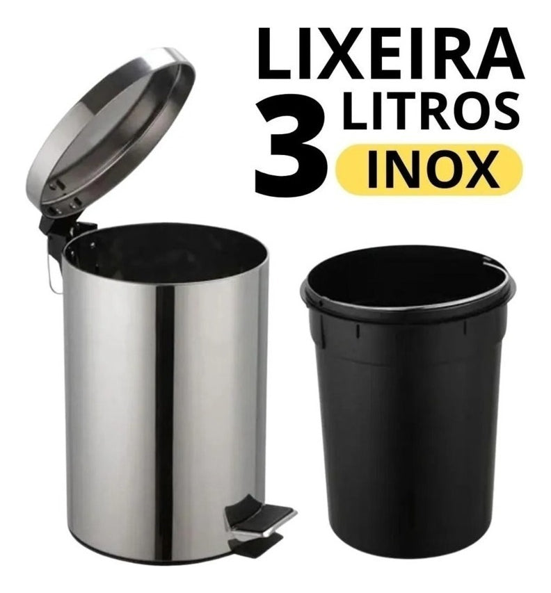 Cesto De Lixo 3lts 100% Inox C/ Pedal Banheiro E Cozinha