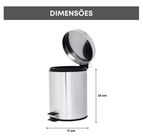 Cesto De Lixo 3lts 100% Inox C/ Pedal Banheiro E Cozinha