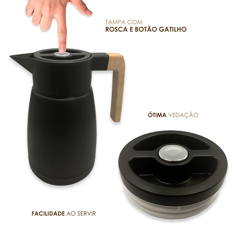 Garrafa Térmica Cora Cafe Cha 1 Litro Preta