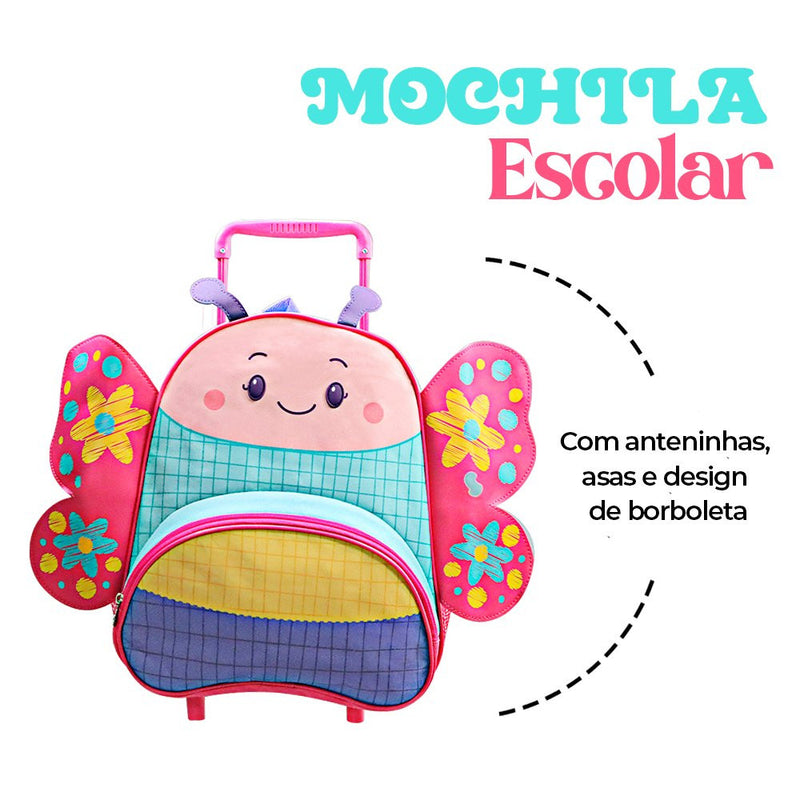 Mochila Infantil Com Rodinhas Borboleta