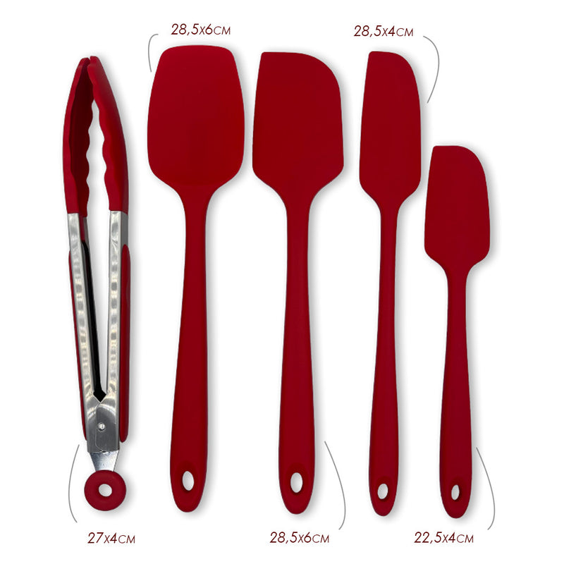 Conjunto De Espátulas E Pegador Em Silicone Unyhome 5 Peças - VERMELHO