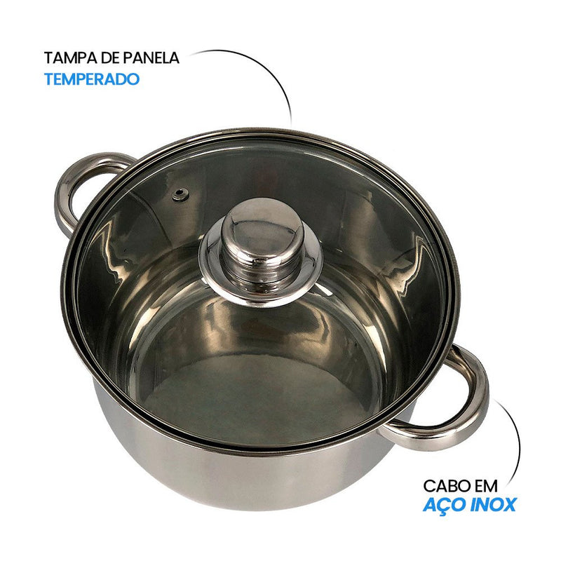 Conjunto Panelas 5 Peças Tampa Vidro Aço Inox