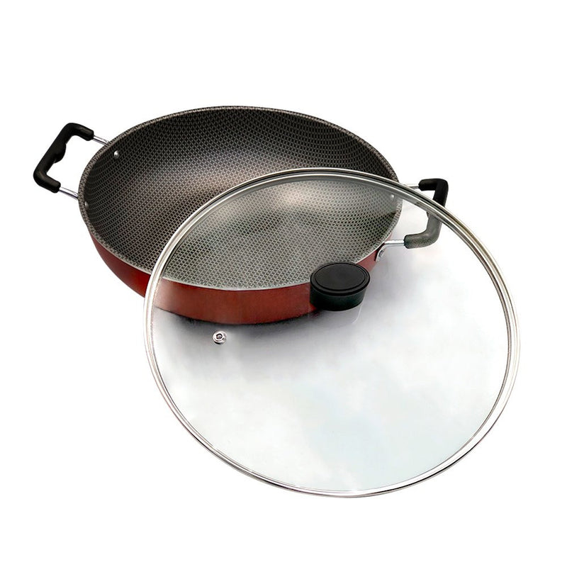 Wok Top 30cm com Tampa de Vidro e Alça - Vermelho