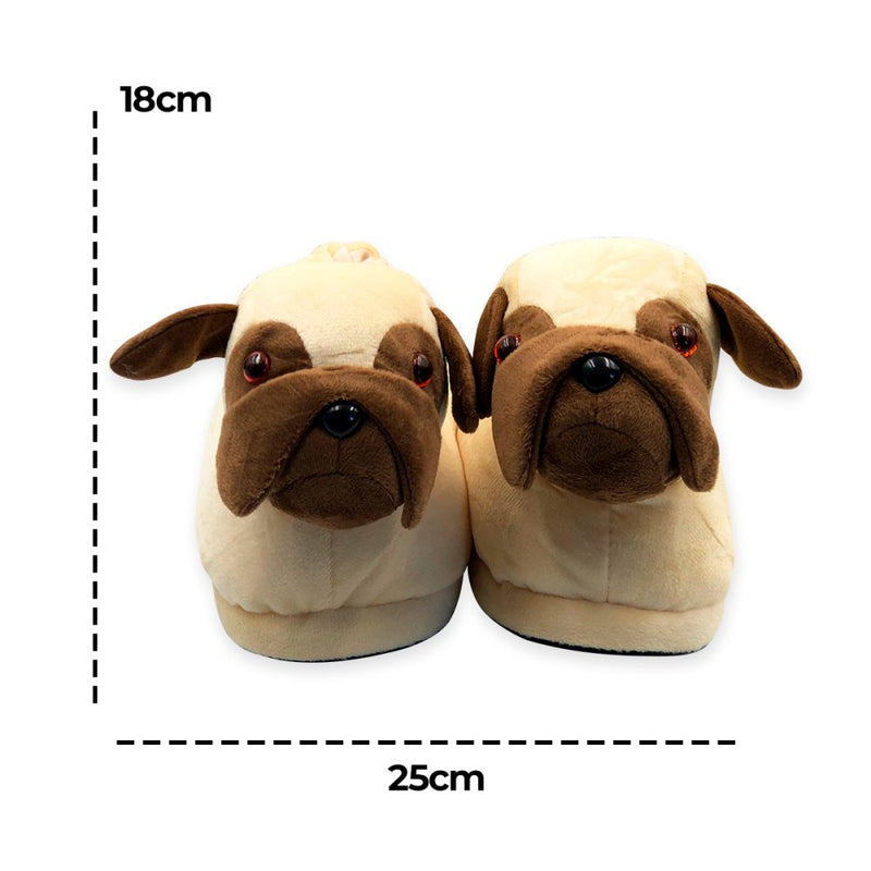 Pantufas de Cachorro Pug 3D Tamanho Único