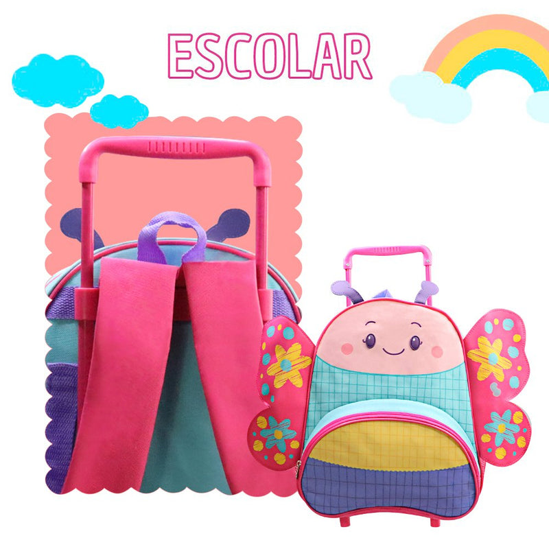 Mochila Infantil Com Rodinhas Borboleta